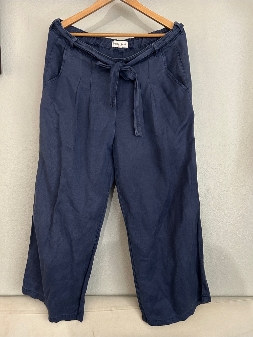 Bella Dahl Lyocell Wide Leg Front Pleated Belted Pants Denim Blue Size M